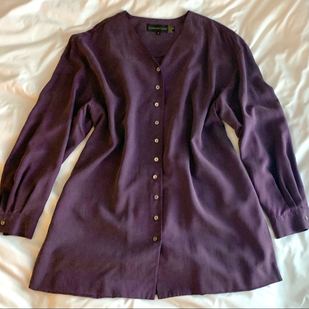 Purple silk shirt/dress Mother of Pearl buttons